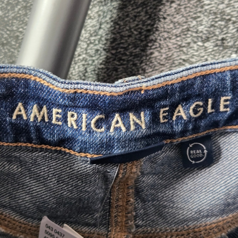 American Eagle Super High-Rise Baggy Wide Leg Jeans Blue 16 Long NEW Distressed - Picture 7 of 9